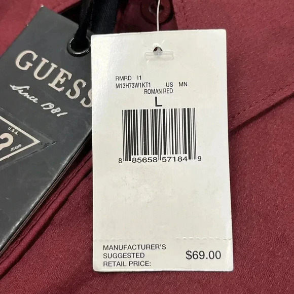 Guess men's long sleeve textured button down shirt red Size Large Occasion Party - Picture 11 of 14